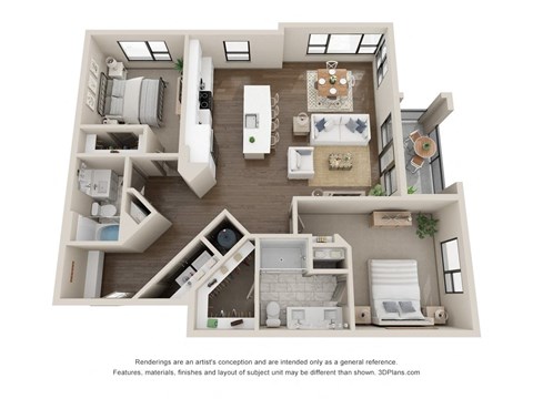 Floor plan for 2 beds, 2 baths, 1280 sqft